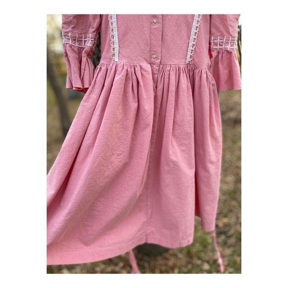 Vintage Medieval Style Maiden Dress Pink White Cotton Shirt Puff Sleeve Lace - Picture 3 of 9